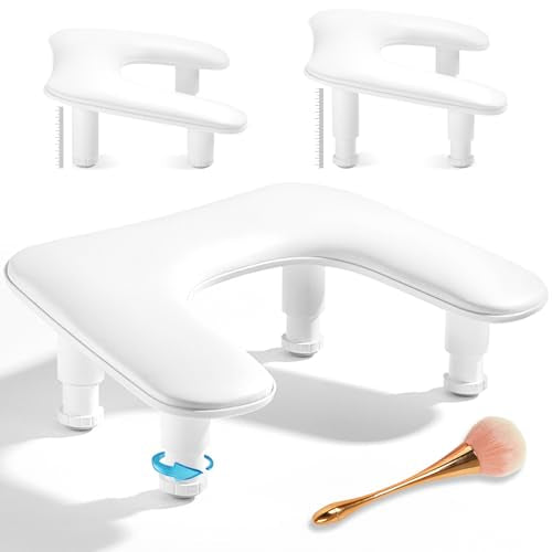 Arm Rest for Nails Tech, Adjustable Height Nail Stand Hand Rest, Professional U-Shaped Nail Hand Pillow with 1Pcs Nail Brush, Leather Manicure Rest Stand, Salon Manicurist Essentials (White)