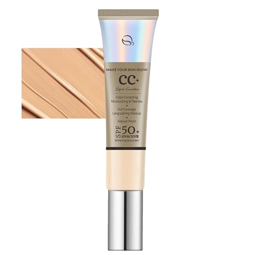 CC Cream With SPF 50 - Full Coverage Foundation, Invisible Pore, Even Skin Tone, Covering Blemishes, Hydrating, Breathable Lightweight Long Lasting Waterproof Matte (Natural)