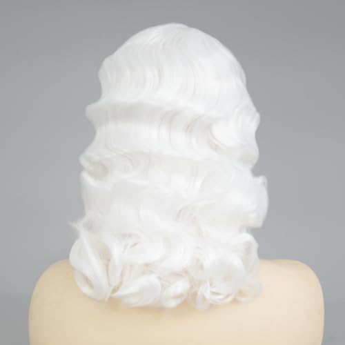 White Curly Finger Wave Wig for 1920s Women Vintage Costume Halloween Cosplay