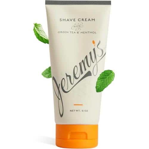 Jeremy¡¯s Razors Shaving Cream for Men - All Natural Shave Cream With Green Tea & Menthol - Rich Lather For Face, Body, Head, Travel, Sensitive Skin & Razor Burn - Men's Grooming (Made in USA, 6 Fl Oz)