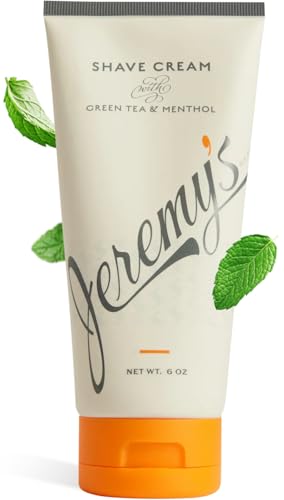 All Natural Men's Shaving Cream with Green Tea & Menthol - Rich Lather for Face & Body, Sensitive Skin, 6 Fl Oz