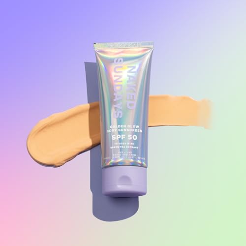 Naked Sundays SPF50 Golden Glow Body Sunscreen ? Broad Spectrum UVA/UVB Protection, Glowy & Shimmering, Fragrance-Free, Firming, Non-Transfer SPF Lotion ? 100ml