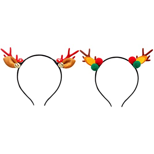 JONKY Christmas Antlers Headband Reindeer Ears Headbands Xmas Headpiece Deer Costume Party Holiday Hair Accessories for Women and Girls(Pack of 2)