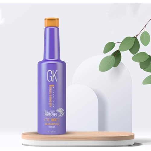 GK HAIR Global Keratin Silver Bombshell Purple Shampoo (24 Fl Oz/710ml) For Blonde, Platinum, Ash, Silver & Gray Hair Moisturizes Dry & Damaged Removes Yellow Brassy Tones