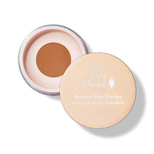 100% PURE Bamboo Blur Powder Tinted Setting Mattifying Face Makeup, Oil Absorbing Pore Minimizing Light Finish - Long Lasting, Vegan, Fruit Pigmented Tan Color (Tan Shade w/Warm Undertones) - 0.2 Oz