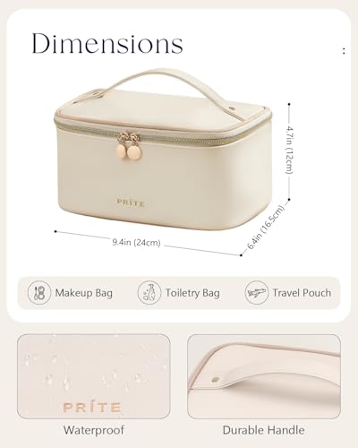 Prite Large Makeup Bag Travel Cosmetic Case with Brush Holder
