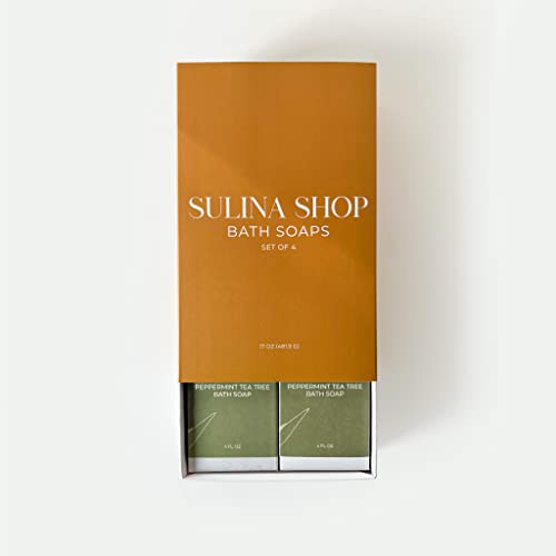 Sulina Shop Peppermint Tea Tree Bath Soaps, Calms & Soothes with Pure Extracts & Essential Oils, Skin Soothing, Moisturizing and Nourishing (Pack of 4, Peppermint Tea Tree)