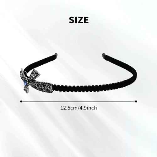 Lawie 8 Pack Rhinestone Flower Butterfly Bowknot Crown Rhinestone Jeweled Sparkly Black Metal Headbands Velvet Covered Thin Hair Bands with Teeth Non Slip Hair Clasp Holder Accessories for Women Girls