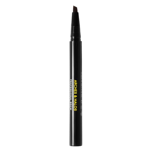 Arches & Halos Angled Bristle Tip Waterproof Brow Pen - Water Based And Smudge Proof - Fills In Sparse Brows And Gives Fuller Effect - Covers Scars Or Overplucked Brows - Neutral Brown - 0.051 Oz