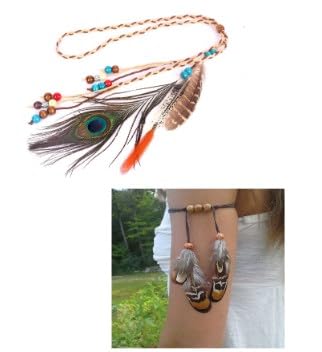 DOCILA Feather Headband Wrist Bands Set Women Boho 60s 70s Outfits Hippie Hairband Bracelets Indian Pocahontas Costume Hair Accessories