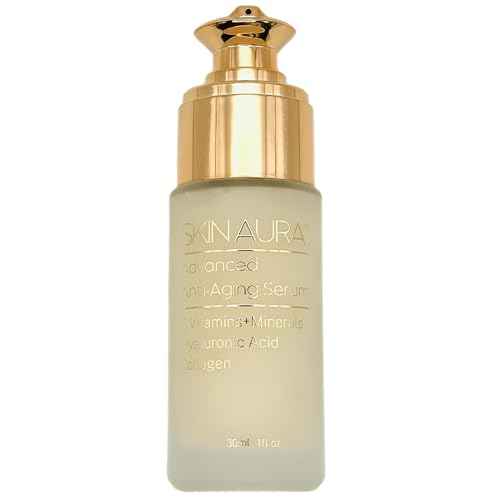 SKIN AURA¢â Advanced Anti-Aging Serum | All-In-One Sensitive Formula for Wrinkles, Fine Lines & Age Spots | Plant Derivative with Hyaluronic Acid, Collagen Peptides, 5 Vitamins + Minerals - 30ml (1oz)