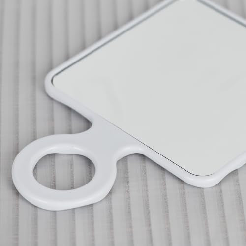 Funerom Square Hand Mirror with Handle for Women, White, 9 x 5.9 Inches - Travel-friendly Vanity Accessory