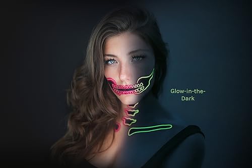 Neon Skull Face Temporary Tattoo - Glow in the Dark, Waterproof