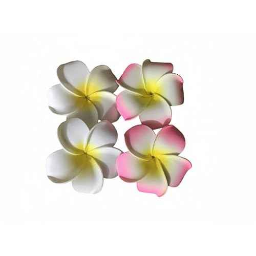 4 Pcs 7cm Hawaiian Frangipani Plumeria Foam Hair Clips, Head Flower Party Beach Hair Clips - White and Pink