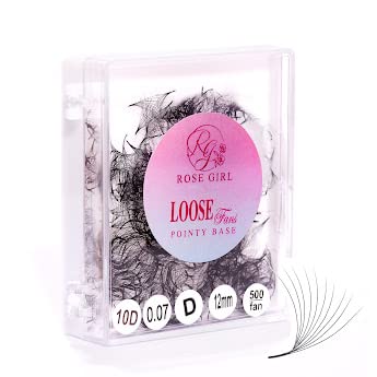 ROSE GIRL Loose Promade Fans - Natural Look Handmade Volume Eyelashes From 3D To 16D - C CC D DD Curl - False Lashes Extensions - Thickness 0.03~0.1 mm - 8~20 mm Length (10D-0.03-D (9mm))