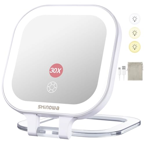 Shinowa 30X Magnifying Travel Makeup Mirror with 44 LED Lights