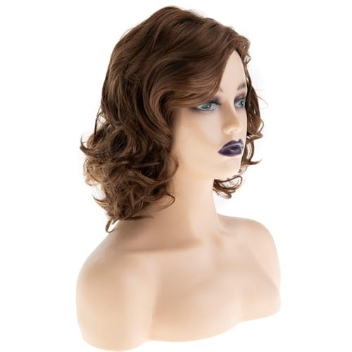 Short Brown Wavy Wig | Heat Resistant Synthetic Bob Curly