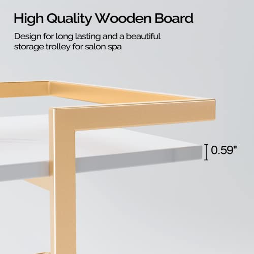 Gold Salon Rolling Cart with 3 Shelves & Lockable Wheels