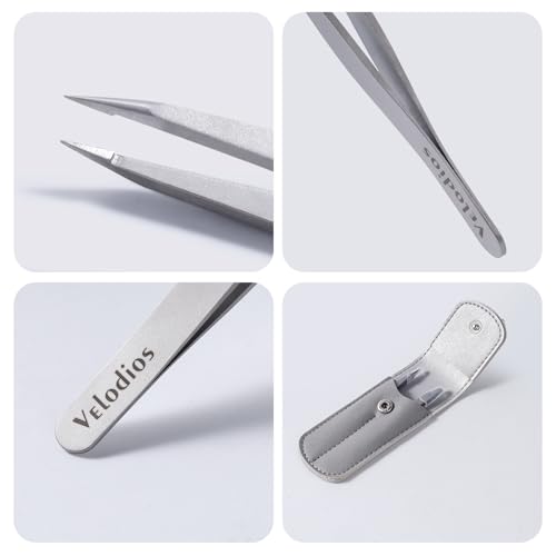 Velodios Premium Eyebrow Tweezers Set - Stainless Steel Precision Grooming Tools with Travel Case