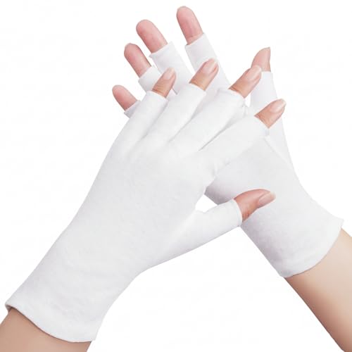 Fingerless White Cotton Moisturizing Gloves for Dry Hands - 4 Pairs