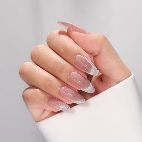 BTArtbox Press On Nails Medium Almond Cat Eye Nails 32Pcs Full Kit – Variation 12-Liquid Radiance