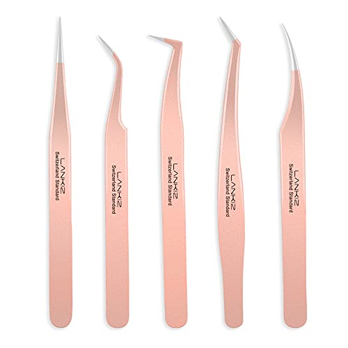 LANKIZ Eyelash Extension Tweezers Set 5 PCS Rose Gold