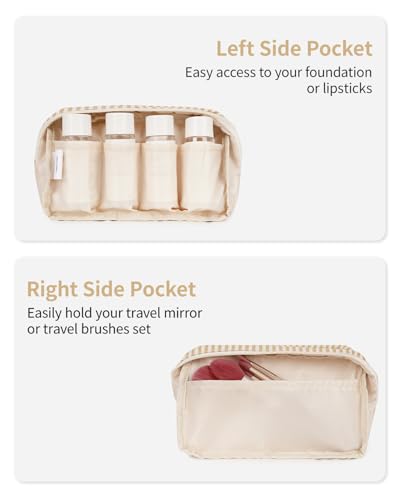 Narwey Small Makeup Bag with Multiple Compartments - Brown Stripe