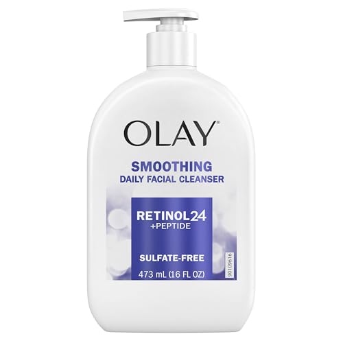 Olay Face Wash, Daily Facial Cleanser with Retinol, Peptides & Glycerin - Smoothing, Noursihes Skin Surface, Hydrates while Cleansing - Sulfate-Free, Paraben-Free, 16 Oz