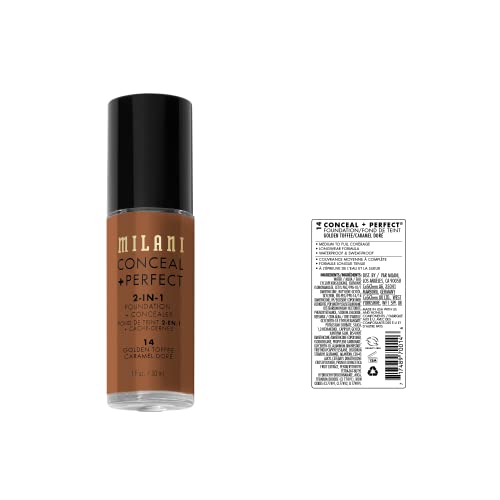 Milani Conceal + Perfect 2-in-1 Foundation + Concealer - Golden Toffee (1 Fl. Oz.) Cruelty-Free Liquid Foundation - Cover Under-Eye Circles, Blemishes & Skin Discoloration for a Flawless Complexion