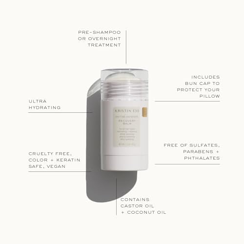 Kristin Ess Hair Recovery Balm Treatment for Damaged Hair + Slick Back Styles - Ponytails, Buns with Coconut and Castor Oils, Edge Control, Restores Shine and Softens, Clean Girl Essentials 2oz