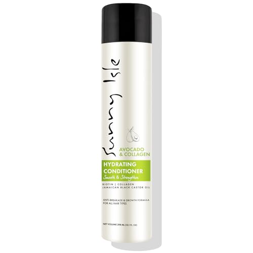 Sunny Isle Avocado & Collagen Hydrating Conditioner 10.1oz | Biotin, Collagen, Jamaican Black Castor Oil Infused | Anti-Breakage Growth Formula | Smooths, Strengthens