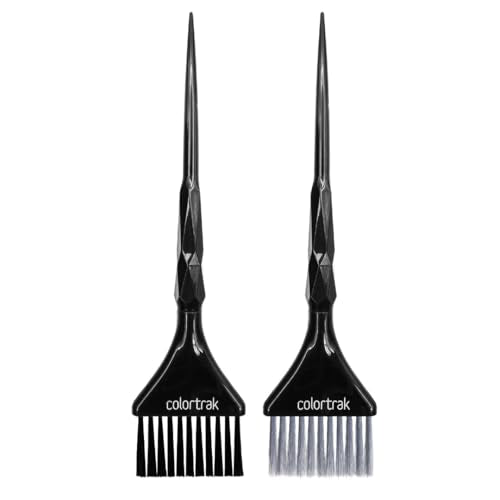Colortrak Black Diamond Color Brushes, Gem Cut Handles for a Firm Slip-Resistant Hold with Tapered Ends for Sectioning - 1 Firm Brush and 1 Feather Brush