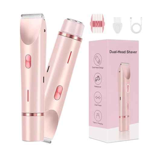 Bikini Shaver,2 in 1 Dual Head Bikini Trimmer & Body Shaver, Painless Hair Removal with Silky Glow Finish, Cordless & Waterproof Electric Trimmer for Women,Pink