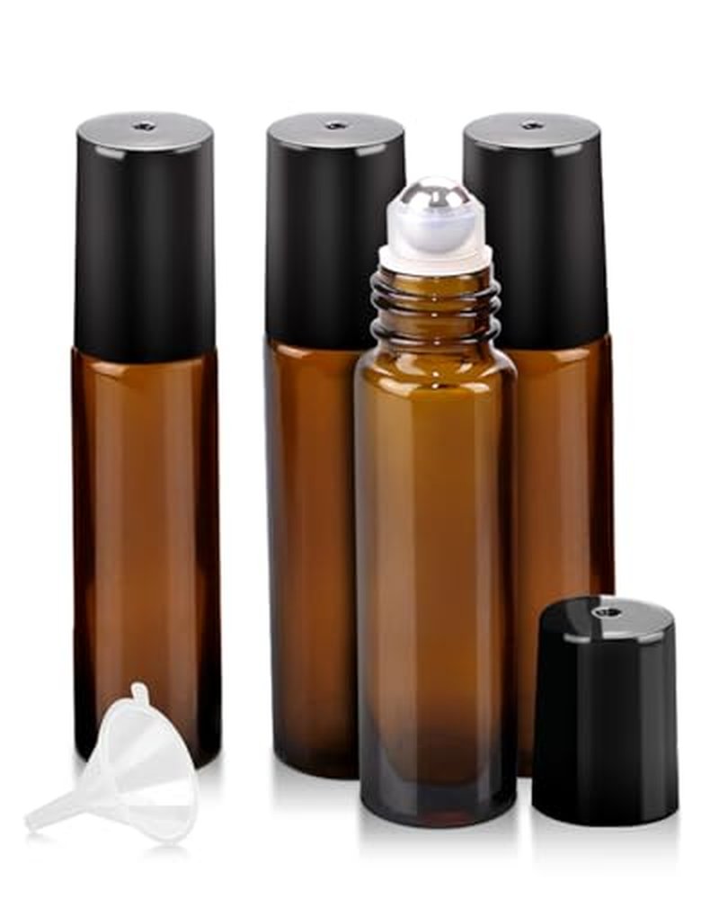 10ml Amber Glass Roller Bottles, 4-Pack Essential Oil Set
