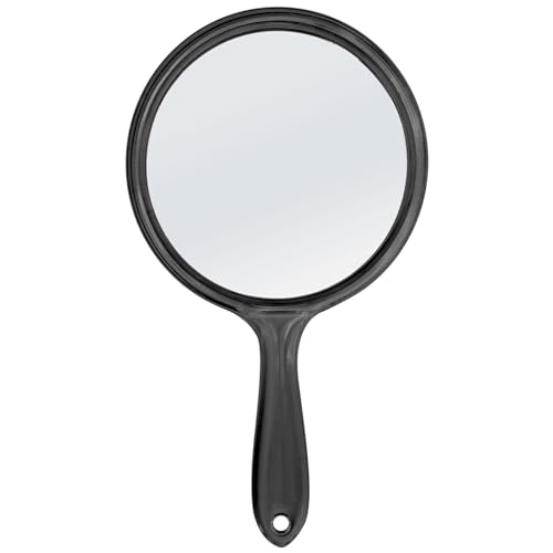D Handheld Double Sided Makeup Mirror with Handle - Black, 8.2x4.5 inches, 1X & 2X Magnification, Travel Portable