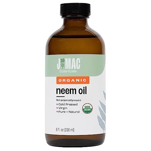 J MAC BOTANICALS Organic Neem Oil for Skin (8 oz Glass Bottle NO Dropper), 100% Organic, Undiluted, Cold Pressed Neem Oil