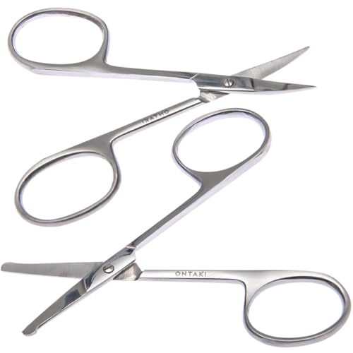 Ontaki Curved & Rounded Facial Hair Scissors - Silver, Ambidextrous - Precision Curved Mustache Trimming Scissors - Versatile Beard Nose Trimmer - Professional Alloy Steel Mustache Grooming