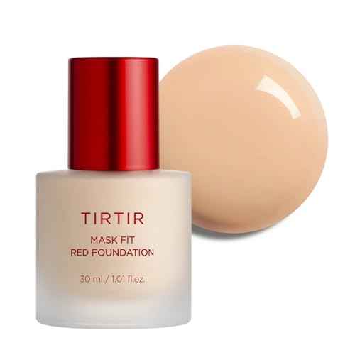 TIRTIR Mask Fit Red Foundation¤ÓLong Lasting Flawless Coverage, Energy Essence, Lightweight, Hydrating, Pore-Blurring, Breathable Satin Finish, Makeup, Radiant Skin, #22N Shell Beige, 1.01 Fl Oz