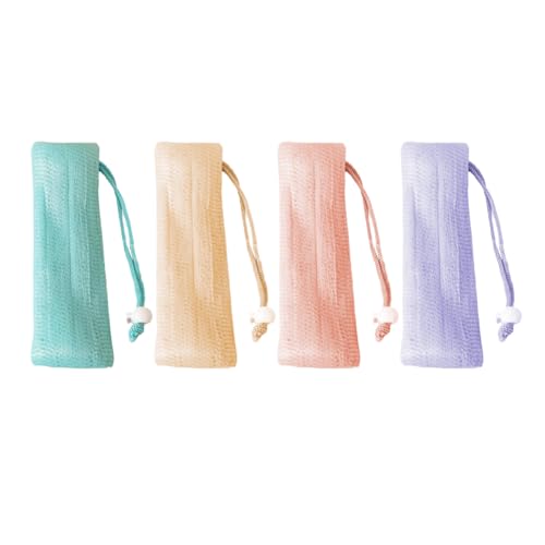 Exfoliating Mesh Soap Pouch with Lanyard - Set of 4