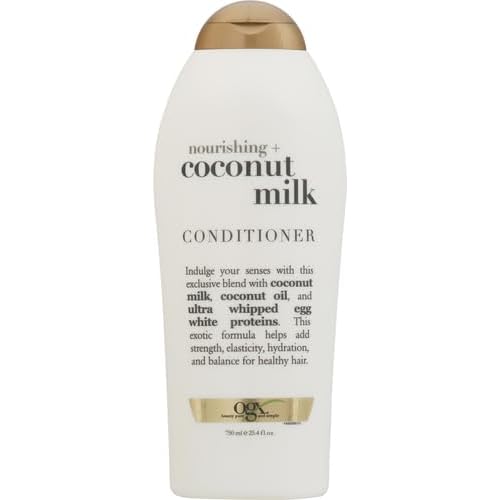 OGX Nourishing + Coconut Milk Moisturizing Conditioner for Strong, Healthy Hair with Coconut Oil & Egg White Protein, Paraben-Free, Sulfate-Free Surfactants, 25.4 fl oz (Pack of 2)