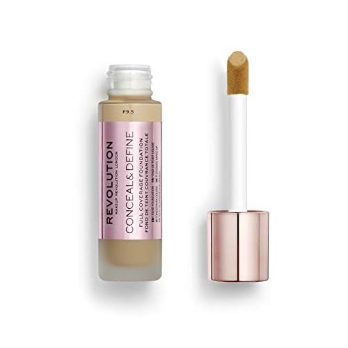 Makeup Revolution Conceal and Define Foundation, Full Coverage & Matte Finish, F9.5 for Medium Skin Tones, Vegan & Cruelty-Free, 0.7 Fl Oz