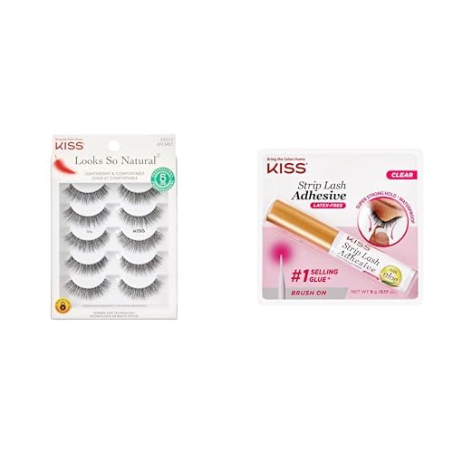 KISS Shy Style False Eyelashes, 5 Pairs, 12mm, Clear Adhesive