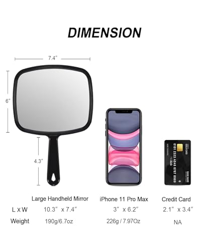 Handheld Mirror 10.3" Large Salon Barber Hair Styling, Black