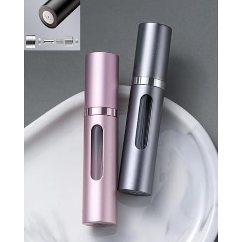 3-Pack 10ml Refillable Travel Perfume Atomizer, Leakproof Bottom-Fill Spray Bottle, Compact Reusable Fragrance Dispenser for Women Men Gift (Black+Blue+Gray)