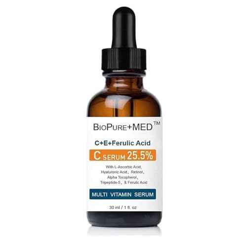BioPureMED 25% Vitamin CE+Ferulic Acid Serum for Face: Anti Wrinkle Serum with Tripeptide-5, Retinol 22, Hyaluronic Acid Best Organic Korean Skin Care Formula Vitamin C Serum/Face Moisturizer