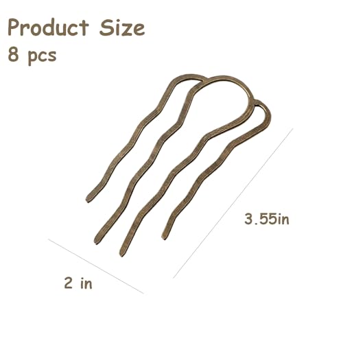 8-Piece Metal Hair Combs for Buns, U-Shape Hair Pins Bronze