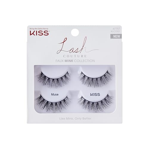 KISS Faux Mink, False Eyelashes, 'Muse', 14mm, Includes 2 Pairs Of Lashes, Easy to Apply, Reusable Lash Clusters