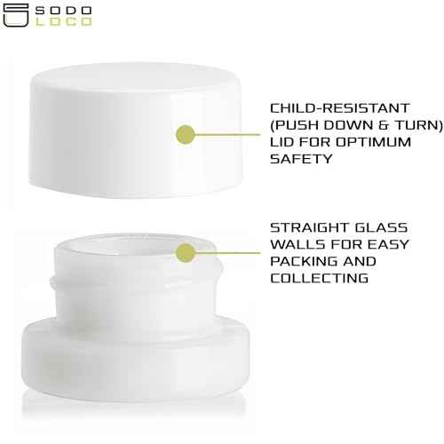 (200 Pack) 5ml Thick White Glass Jars with White Child Resistant Lids - UV Resistant - Storage for Oil, Lip Balm, Wax, Cosmetics - Mini Child Proof Container