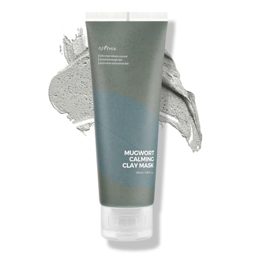 IsNtree Mugwort Calming Clay Mask 100ml, 3.38 fl.oz | Korean Skincare | Deep Pore Cleansing & Sebum Control | Soothing Wash-Off Mask for Sensitive Skin | Exfoliates & Refines Texture