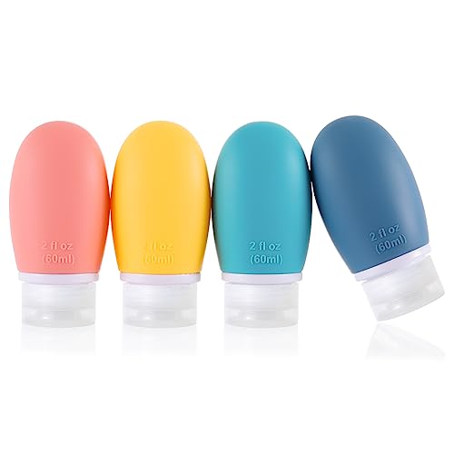 LIYUABU 2oz Leak Proof Silicone Travel Bottles 4 Pack - Yellow Refillable Toiletry Containers